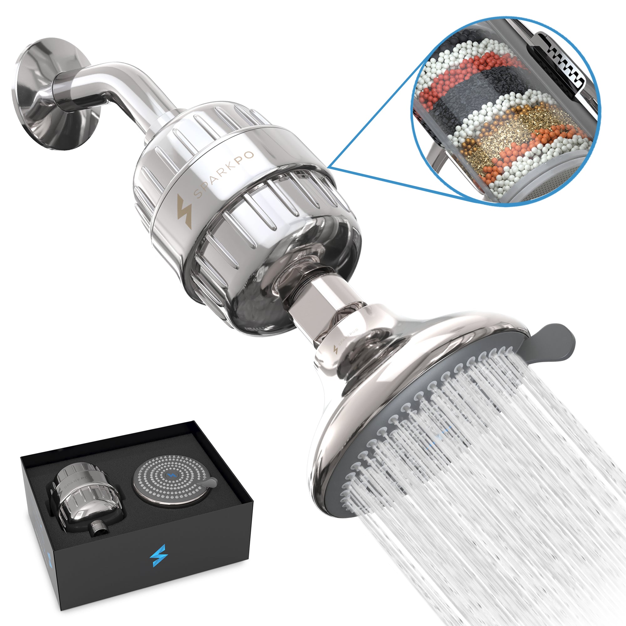 Shower Head, Handheld High Pressure Filter Filtration Stone Stream